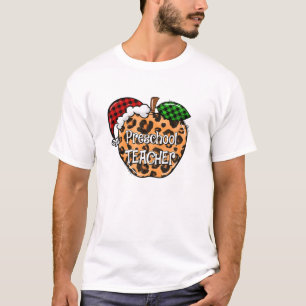 T-shirt Noël Enseignant préscolaire Plaid Leopard Apple Sa