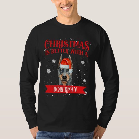 T-shirt Noël Est Mieux Avec Un Doberman 265 (Devant)