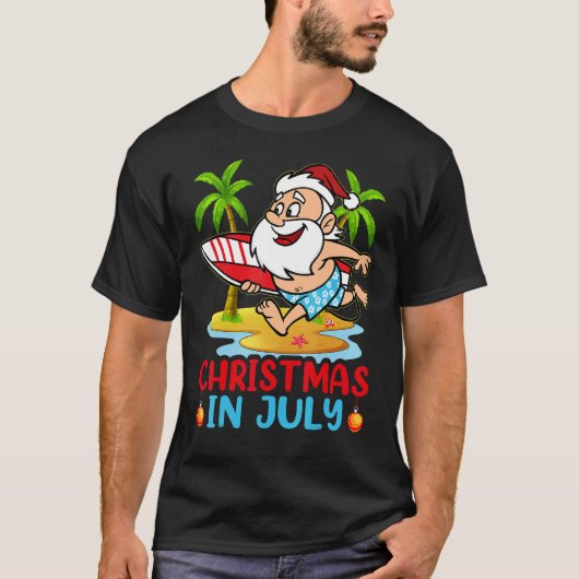 T-shirt Noël Été En Juillet Plage Vacances Surf (Devant)