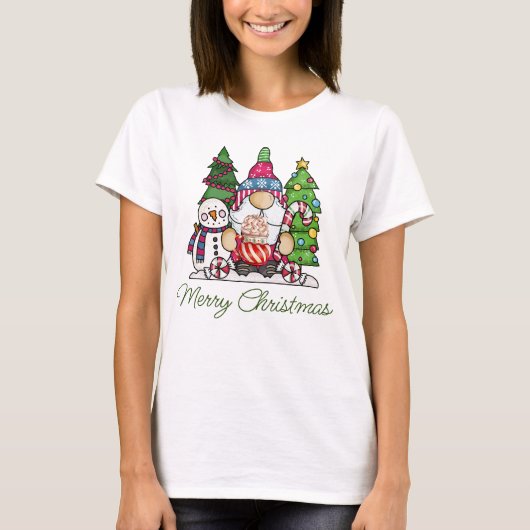 T-shirt Noël Gnome Snowman Graphic Print Tee, Vacances (Devant)