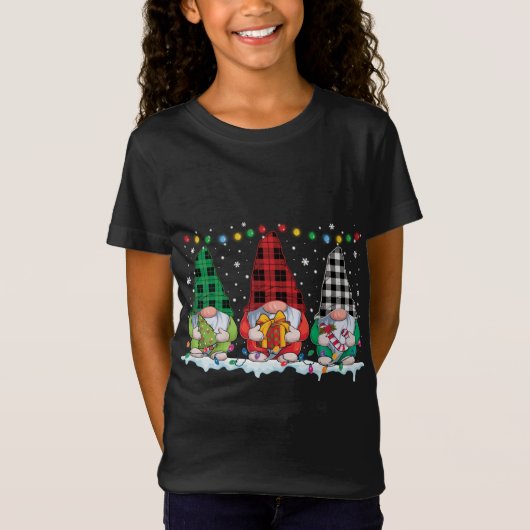 T-Shirt Noël Gnomes Buffalo Plaid Rouge Blanc Vert Xma (Devant)