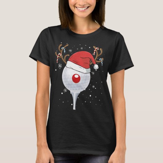 T-shirt Noël Goft Reindeer Funny Santa Hat Golf Lover (Devant)