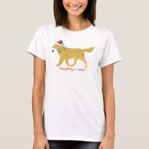 T-shirt Noël Golden Retriever Naughty, mais Nice