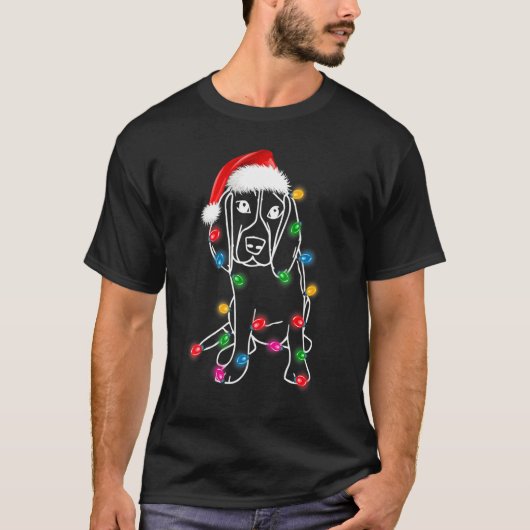 T-shirt Noël Grand Chien Danse Feux Noël Lumières Santa Ha (Devant)