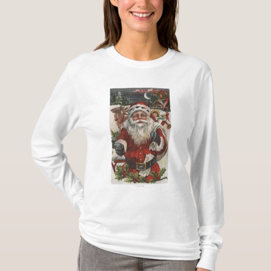 T-shirt Noël GreetingSanta avec des cerfs communs et des (Devant)