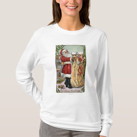 T-shirt Noël GreetingSanta avec le grand sac (Devant)