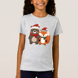 T-Shirt Noël/hiver Mignonne Ours et renard