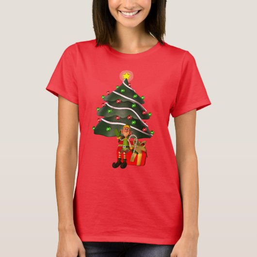 T-shirt Noël Homme Elf Tree Présente mignonne (Devant)