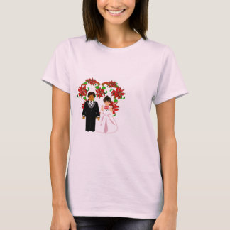 T-shirt Noël Interracial Mariage Couple Heart Wreath