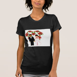 T-shirt Noël Interracial Mariage Couple Heart Wreath