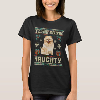 T-shirt Noël J'Aime Être Naughty Pomeranian Chien Amour