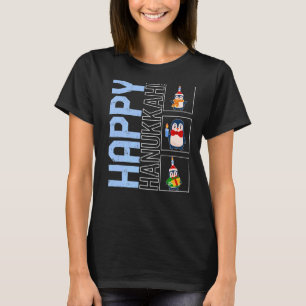 T-shirt Noël Joyeux Hanoukka Penguin Menorah Juif fe