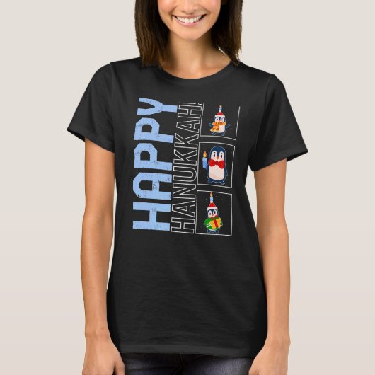 T-shirt Noël Joyeux Hanoukka Penguin Menorah Juif fe (Devant)