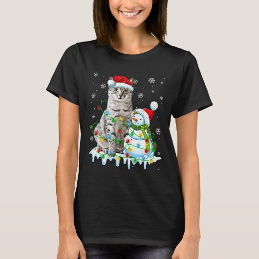 T-shirt Noël Light Snowman égyptien Mau Cat Pet Lover (Devant)