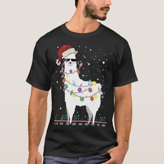 T-shirt Noël Llama Santa Hat Ugly Xmas Arbre Alpaca Gi (Devant)