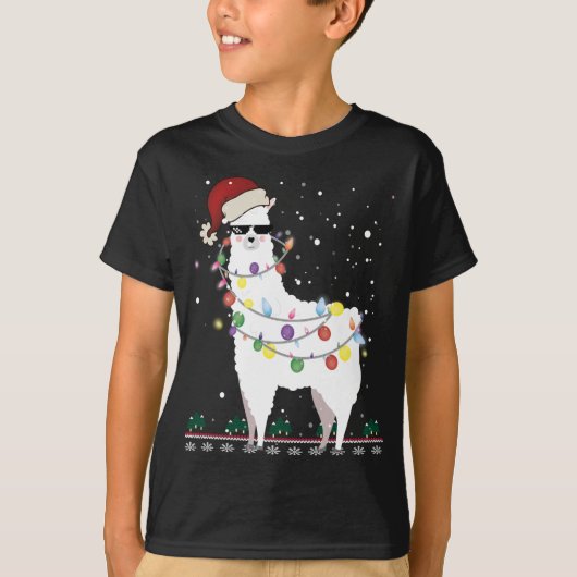 T-shirt Noël Llama Santa Hat Ugly Xmas Arbre Alpaca Gi (Devant)