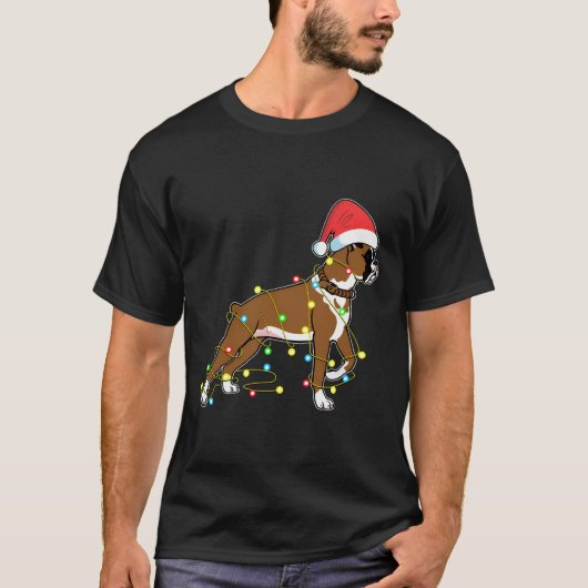 T-shirt Noël Lumières Boxer Amoureux des chiens Funny Cade (Devant)