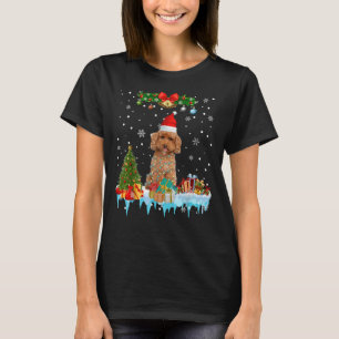 T-shirt Noël Lumières Poodle Chien Père Noël Tree Jeu de N
