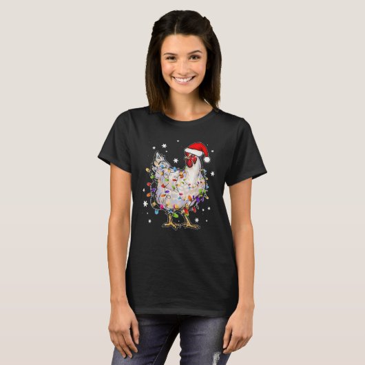 T-shirt Noël Lumières Poulet Père Noël (Devant entier)