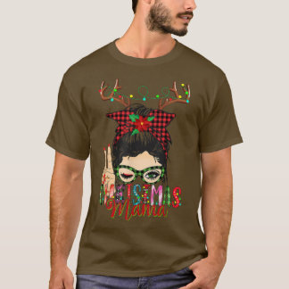T-shirt Noël Maman Père Noël Reindeer Messy Bun Xmas P