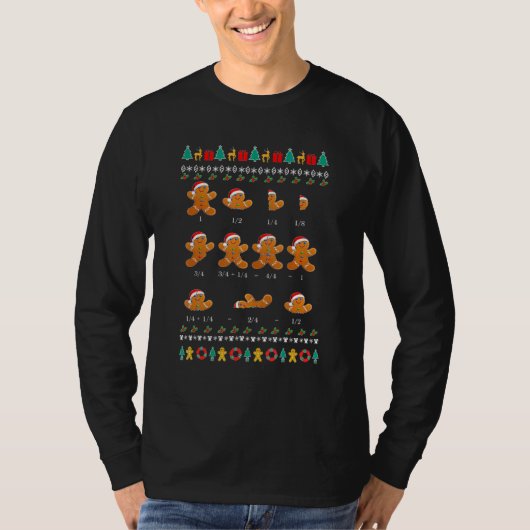 T-shirt Noël Math Teacher Fraction Gingerbread Cookie (Devant)