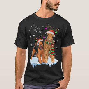 T-shirt Noël mignon Airedale Terrier Santa Hats Reindee