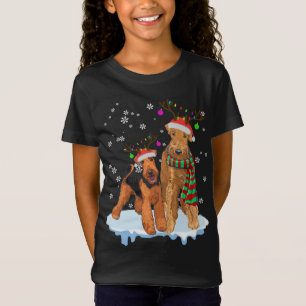 T-Shirt Noël mignon Airedale Terrier Santa Hats Reindee