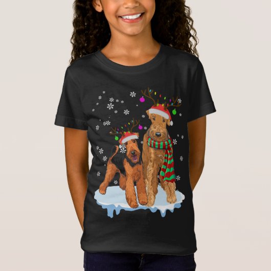 T-Shirt Noël mignon Airedale Terrier Santa Hats Reindee (Devant)