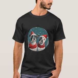 T-shirt Noël mignon Boston Terrier Chiens Santa Hat Snowf