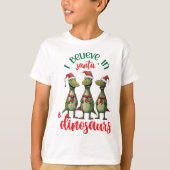 T-shirt Noël mignon Je crois en Père Noël et les dinosaure (Devant)
