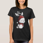 T-shirt Noël mignon lapin Casquette rouge (Devant)