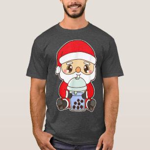 T-shirt Noël mignonne Boba Santa Claus Blue Bubble Pearl