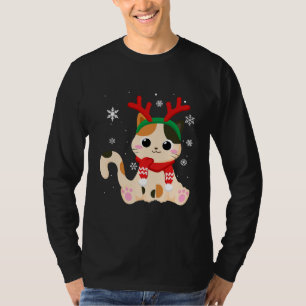 T-shirt Noël Mignonne Cat Reindeer Antlers Pour Femmes