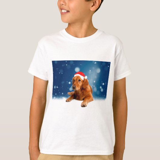 T-shirt Noël Mignonne Golden Retriever Chien Santa Hat Nei (Devant)