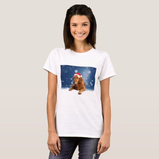 T-shirt Noël Mignonne Golden Retriever Chien Santa Hat Nei (Devant entier)