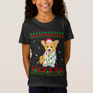 T-Shirt Noël moche Sweater lumières Noël Corgi Amoureux de
