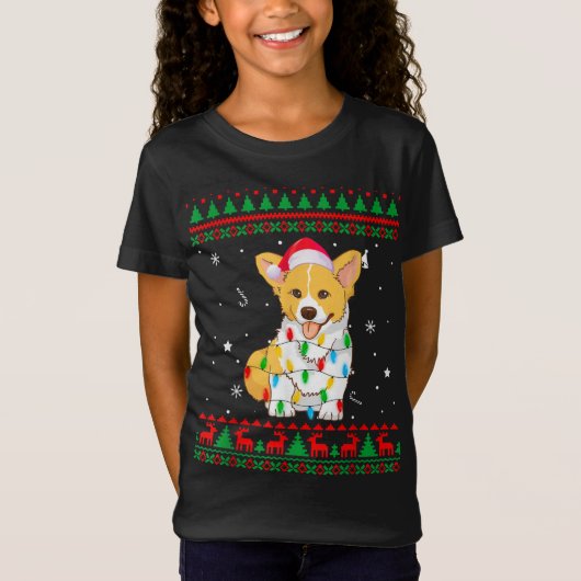 T-Shirt Noël moche Sweater lumières Noël Corgi Amoureux de (Devant)