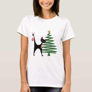 T-shirt Noël Moderne du Milieu du Siècle 1950 Chat Atomiqu