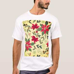 T-shirt Noël Motif sans couture avec fleurs rouges