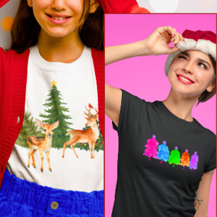 T-shirt Noël Nature Reindeer Cardinals Xmas Arbres
