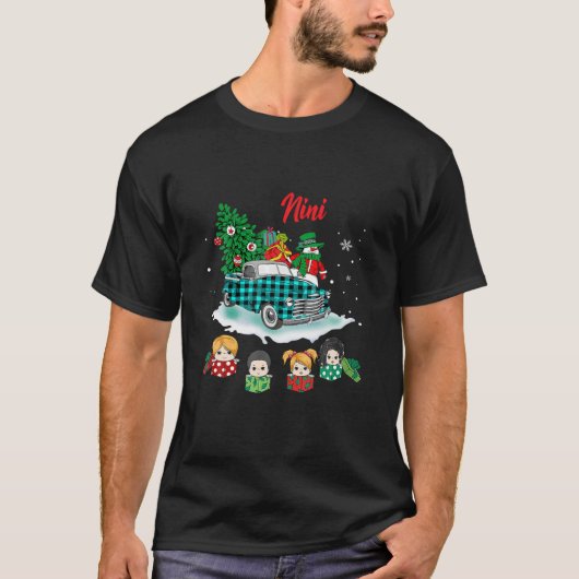 T-shirt Noël Nini Arbre de Noël Camion vert Cute Gif (Devant)