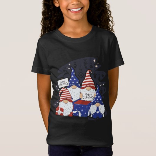 T-Shirt Noël Noël Chapeau américain Joyeux Noël Gnomes (Devant)