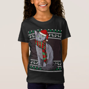 T-Shirt Noël Noël Noël Rouge Chat Bleu Russe