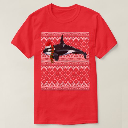 T-shirt Noël Noël Santa Hat Orca Tueur Baleine Noël laid (Design devant)