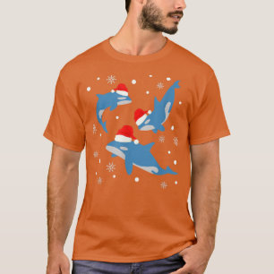 T-shirt Noël Orca Cute Xmas Santa Hat Snowflakes