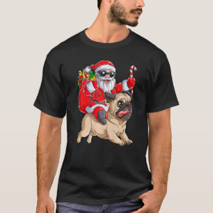 T-shirt Noël Père Noël à cheval Pug Garçons Hommes Pugmas 