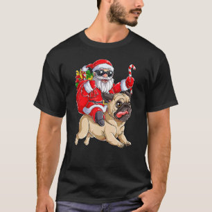 T-shirt Noël Père Noël à cheval Pug Xmas Garçons Hommes Pu
