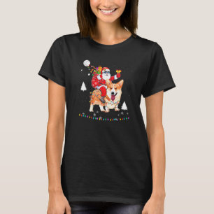T-shirt Noël Père Noël à cheval sur Corgi Chien Lumières X