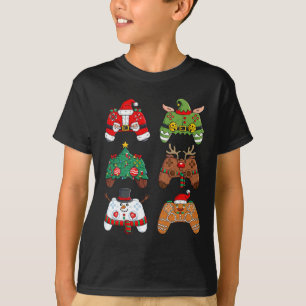 T-shirt Noël Père Noël Elf Jeux Contrôleurs Fun Xmas Bo