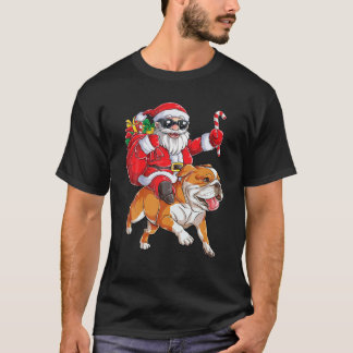 T-shirt Noël Père Noël équitation anglais Bulldog Noël